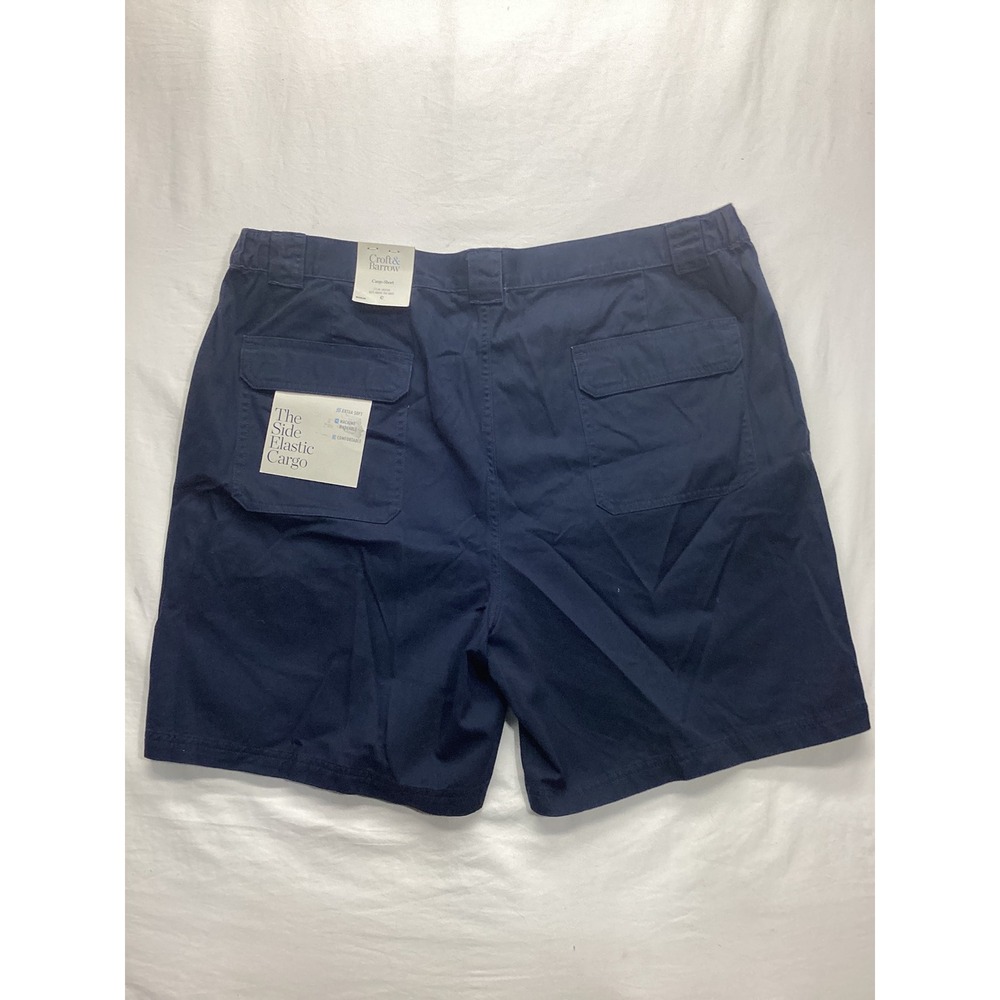 Croft & Barrow Mens Navy Blue Side Elastic Cargo Shorts Size 42 MC01X100RS NEW